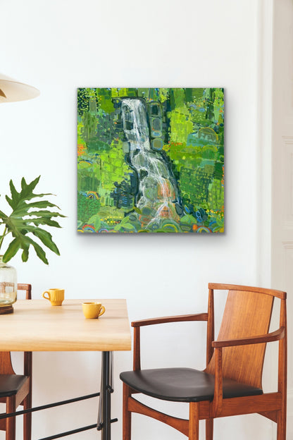 "Waterfall and Rhododendron" 36 x 36