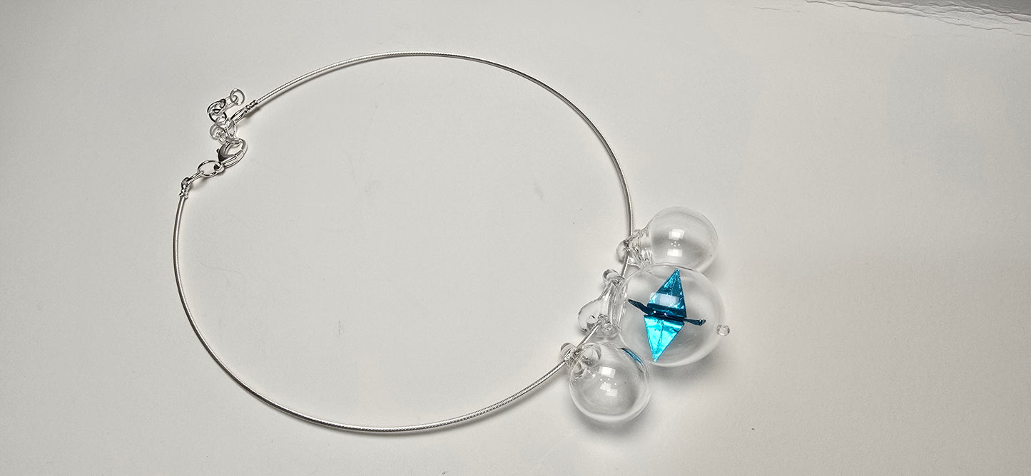 Origami Crane Bubble Necklace-Blue
