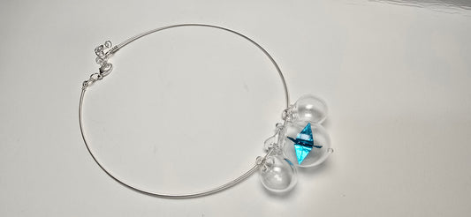 Origami Crane Bubble Necklace-Blue