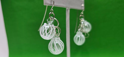 Double White Striped Bubble Earrings