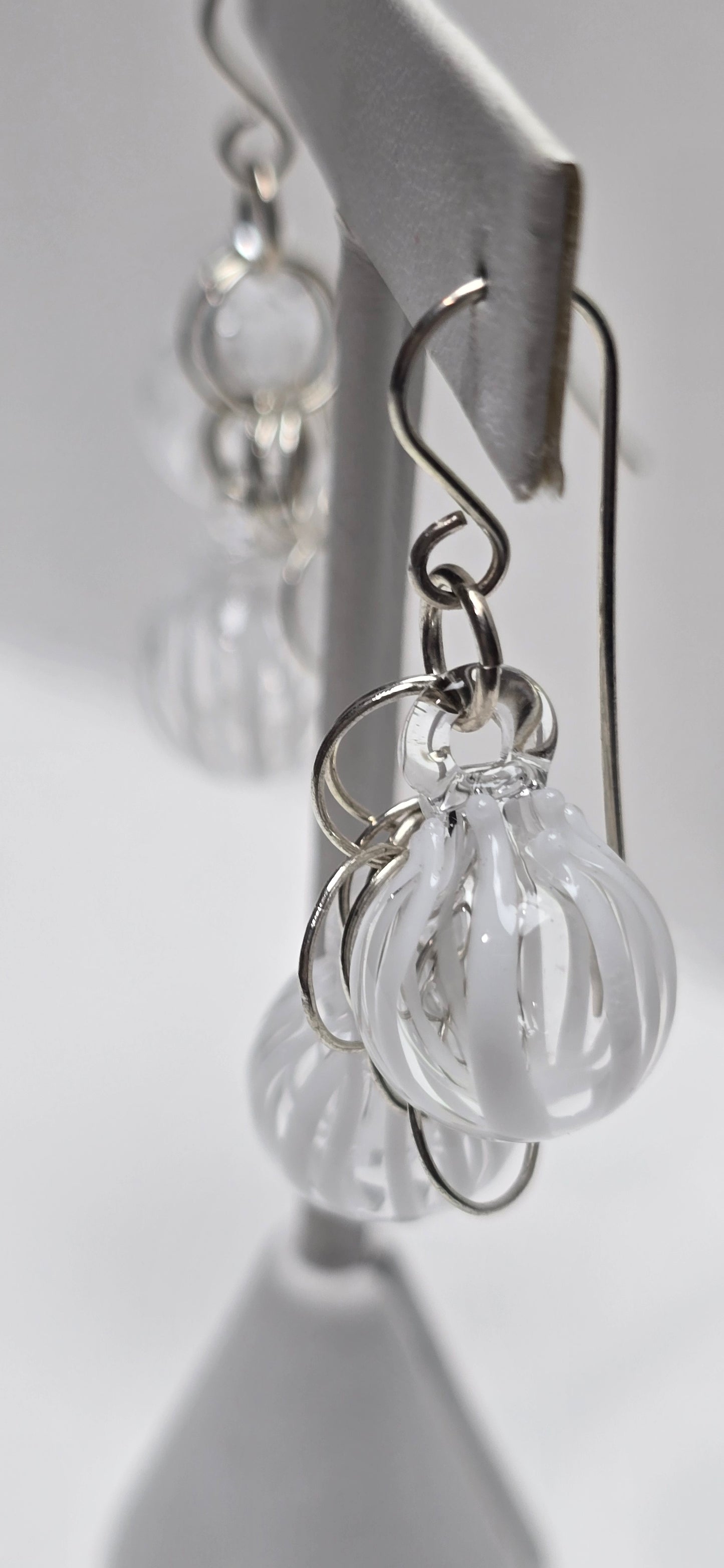 Double White Striped Bubble Earrings