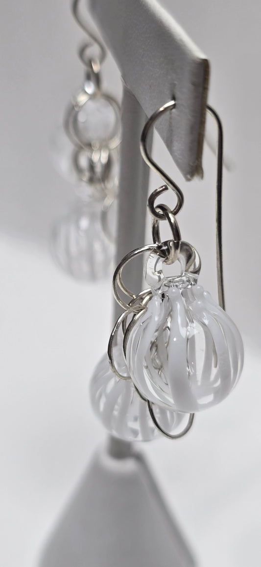 Double White Striped Bubble Earrings