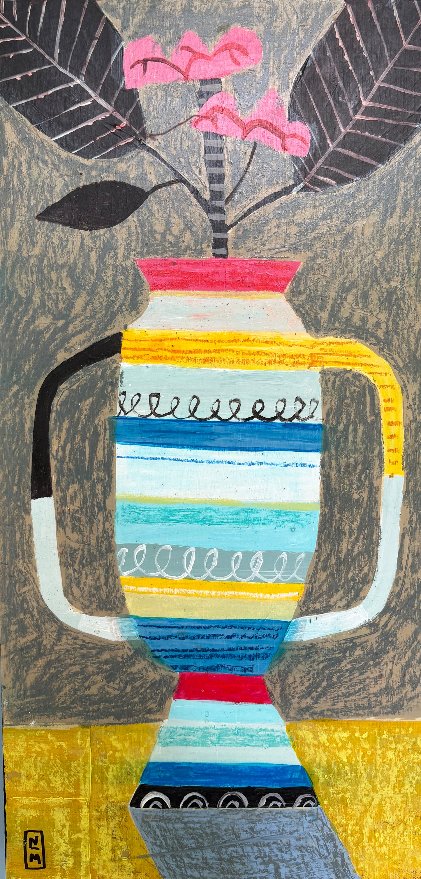 Vase with Pink Flowers, 20 x 10