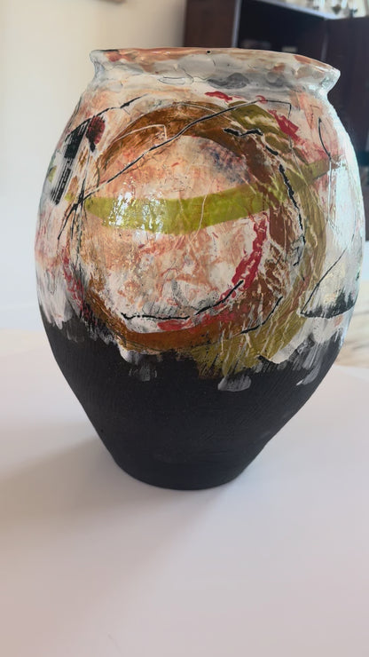 Vase-wheel thrown large abstract pot