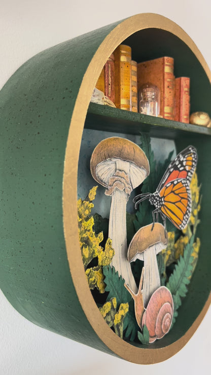 "Monarch and Mushrooms" 10.5 x 10.5 x 3.25