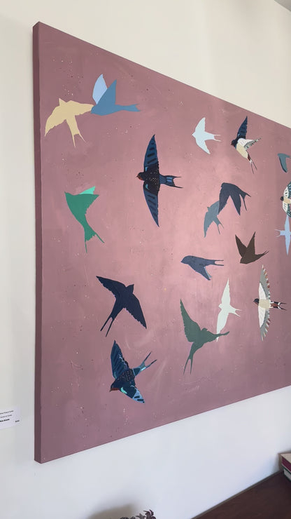"Barn Swallows Flying at Sunset" 48 x 60