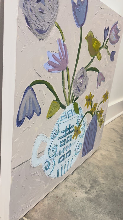 "Goldie on the Purple Flowers", 24 x 24