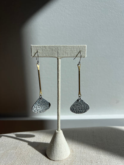 Brass Pin Hammered Silver Pick Earrings