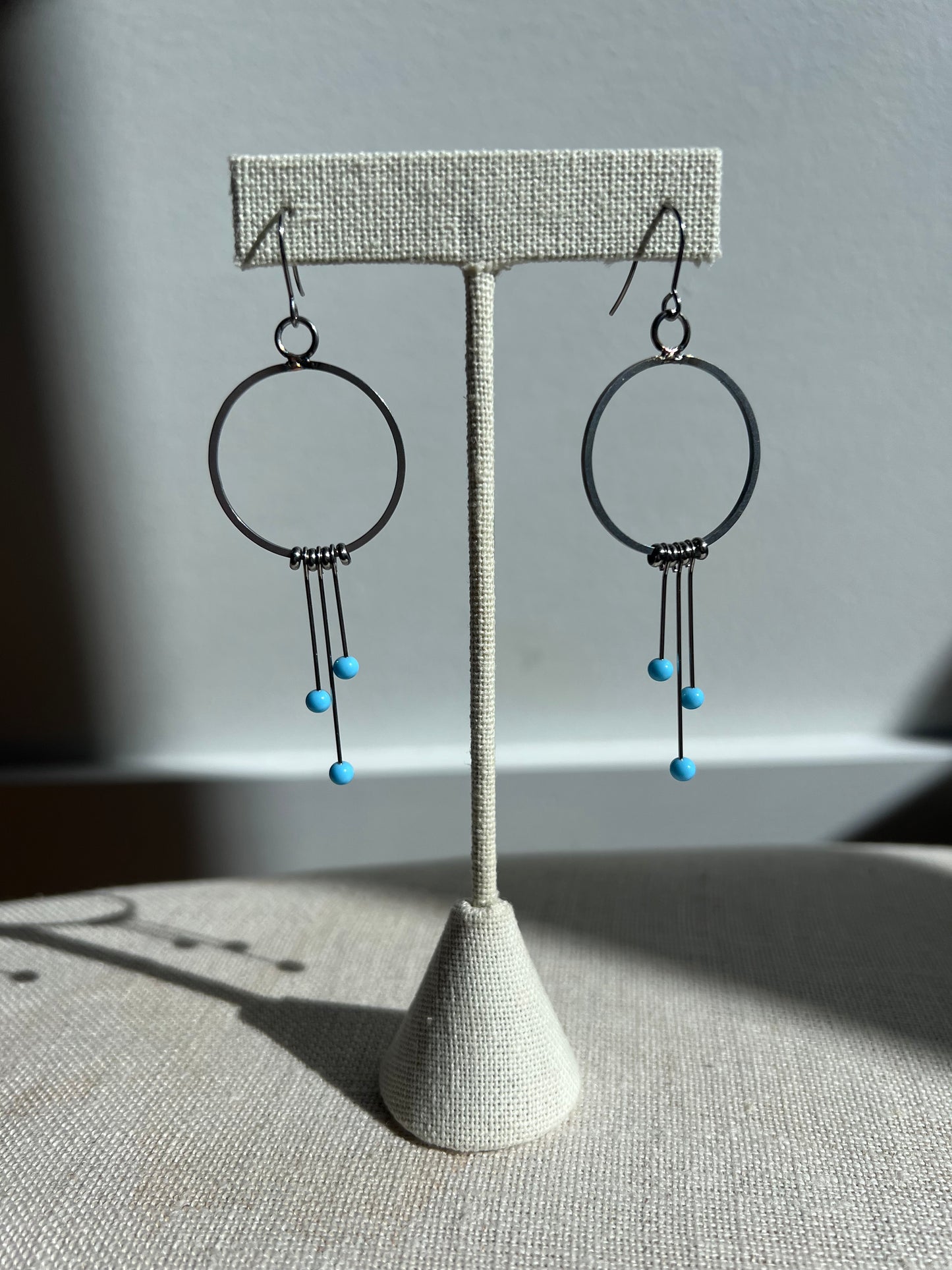 Circle with Blue Tipped Pin Earrings