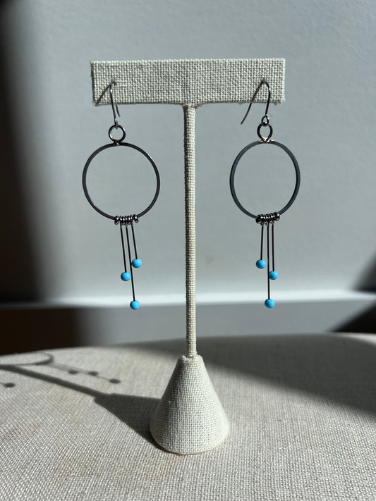 Circle with Blue Tipped Pin Earrings