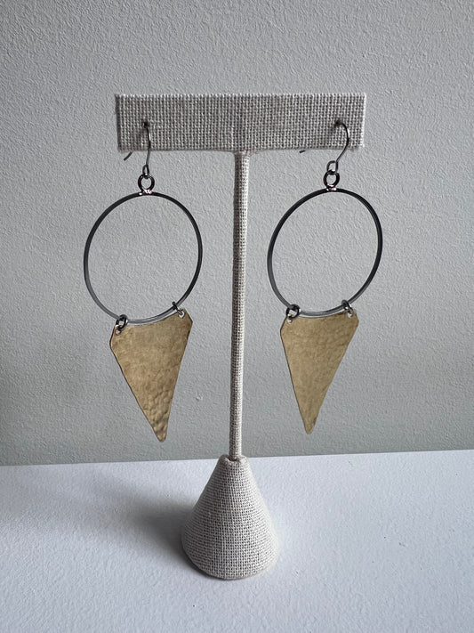 Hammered Brass Triangles on hoop earring